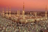 Masjid Nabawi outside evening umbrella Madinah